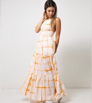 NWT S/W/F Tie Dye Low Back Shirred Maxi Dress Size Medium
